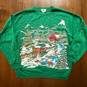 Vintage Holiday Sweater with Scenic Design